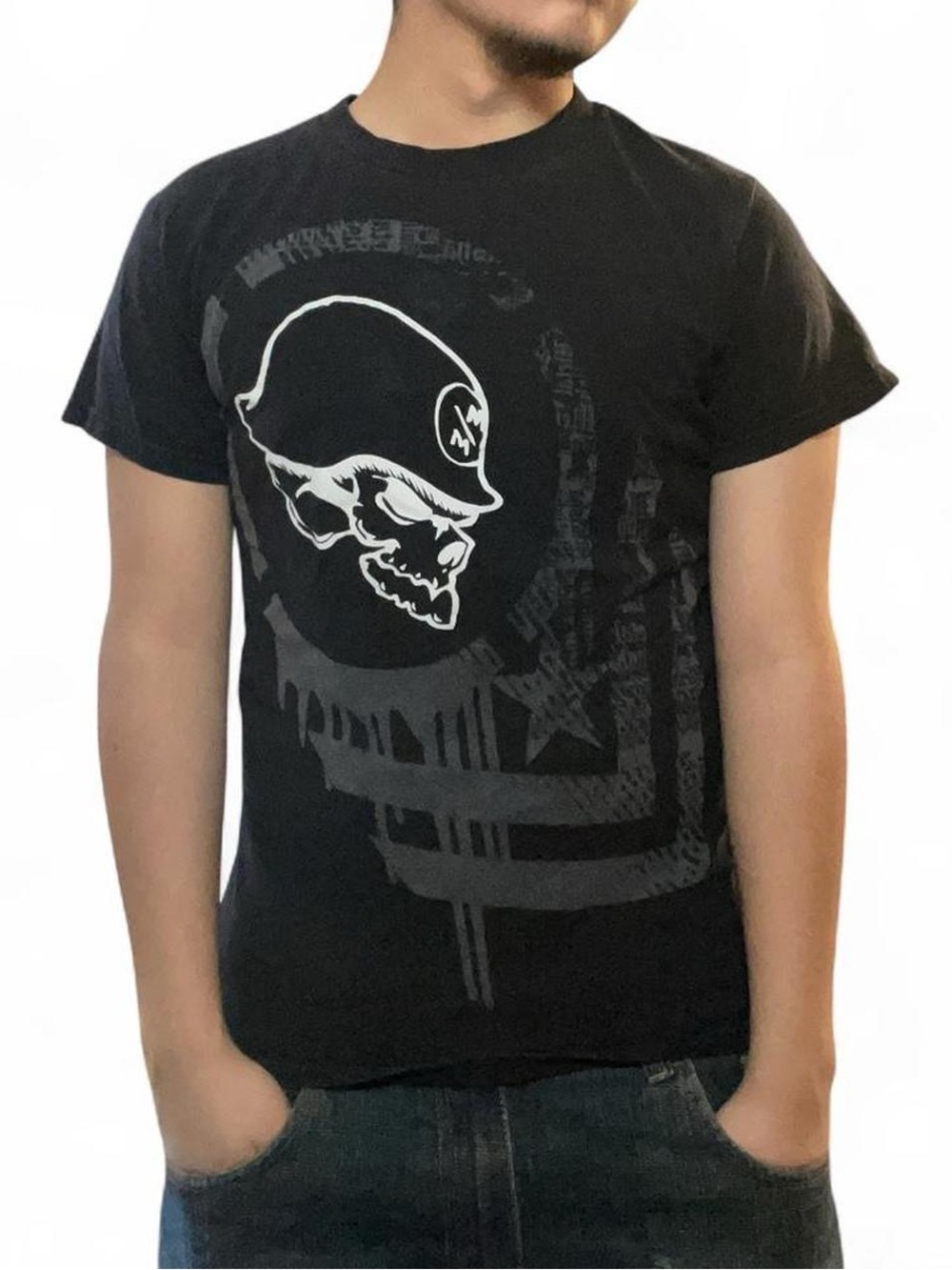 Metal Mulisha Military‎ Helmet Skull Drip Graphic T-Shirt Black Small